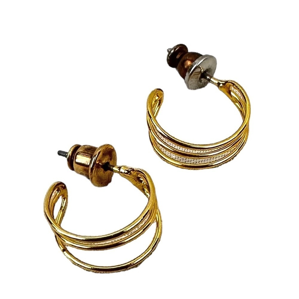 Gold Minimalist Triple Hoop Earrings - Picture 4 of 7